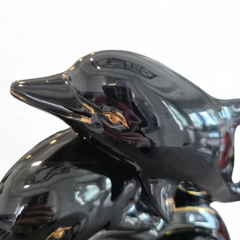 Vintage Dolphins TV Lamp 50's Black And Gold mcm Working Unique Gift